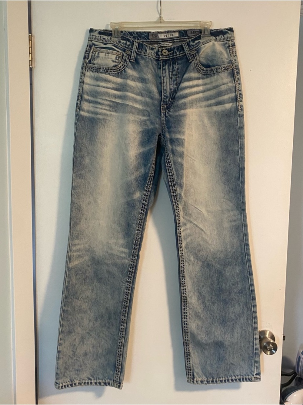 BKE Tyler Straight Fit Denim Jeans Light Wash Cotton 5-Pocket Men's 34x32 Trendy